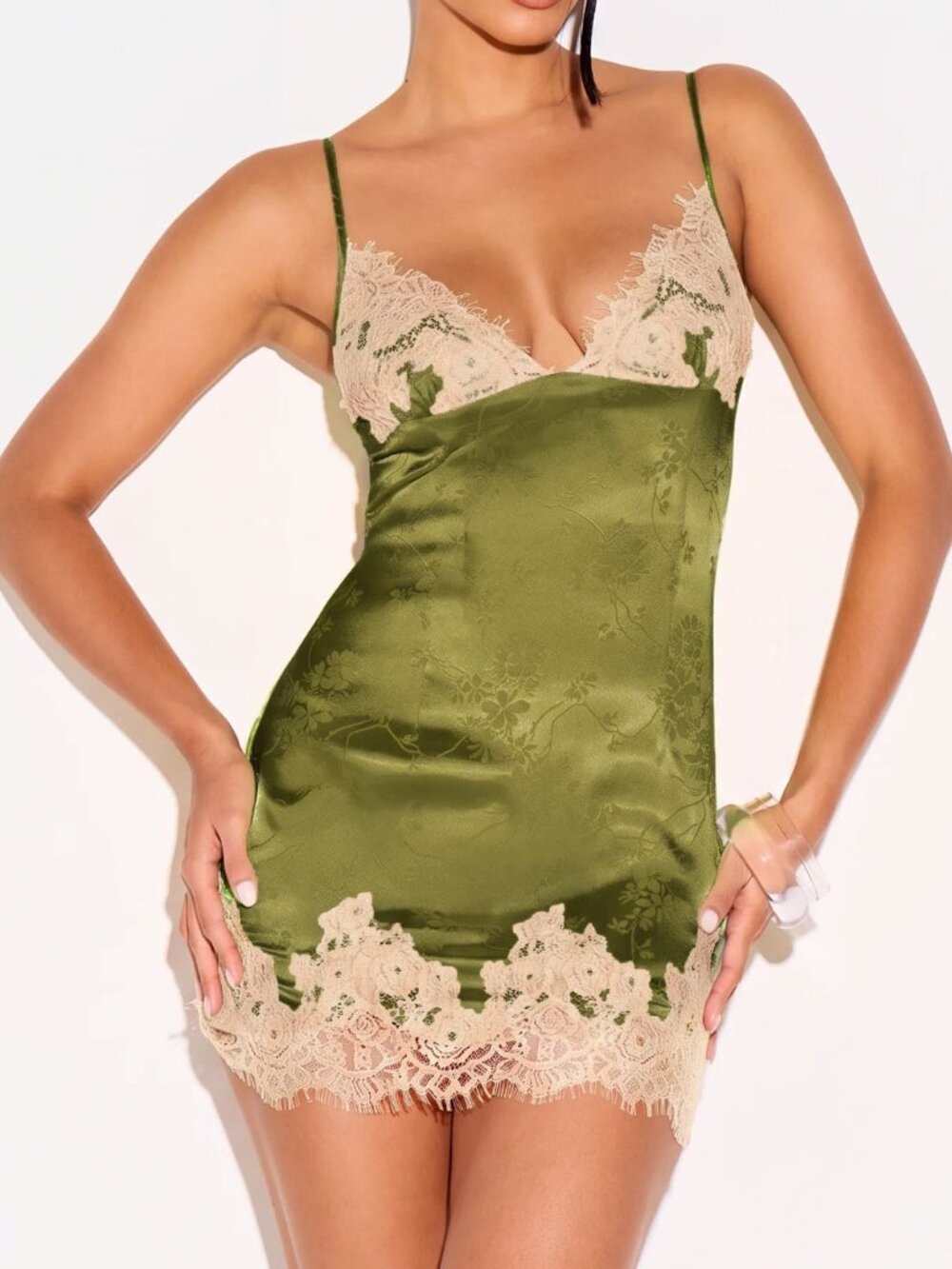 Green Sexy Women's Baroque Appliques Mini Cami Dress